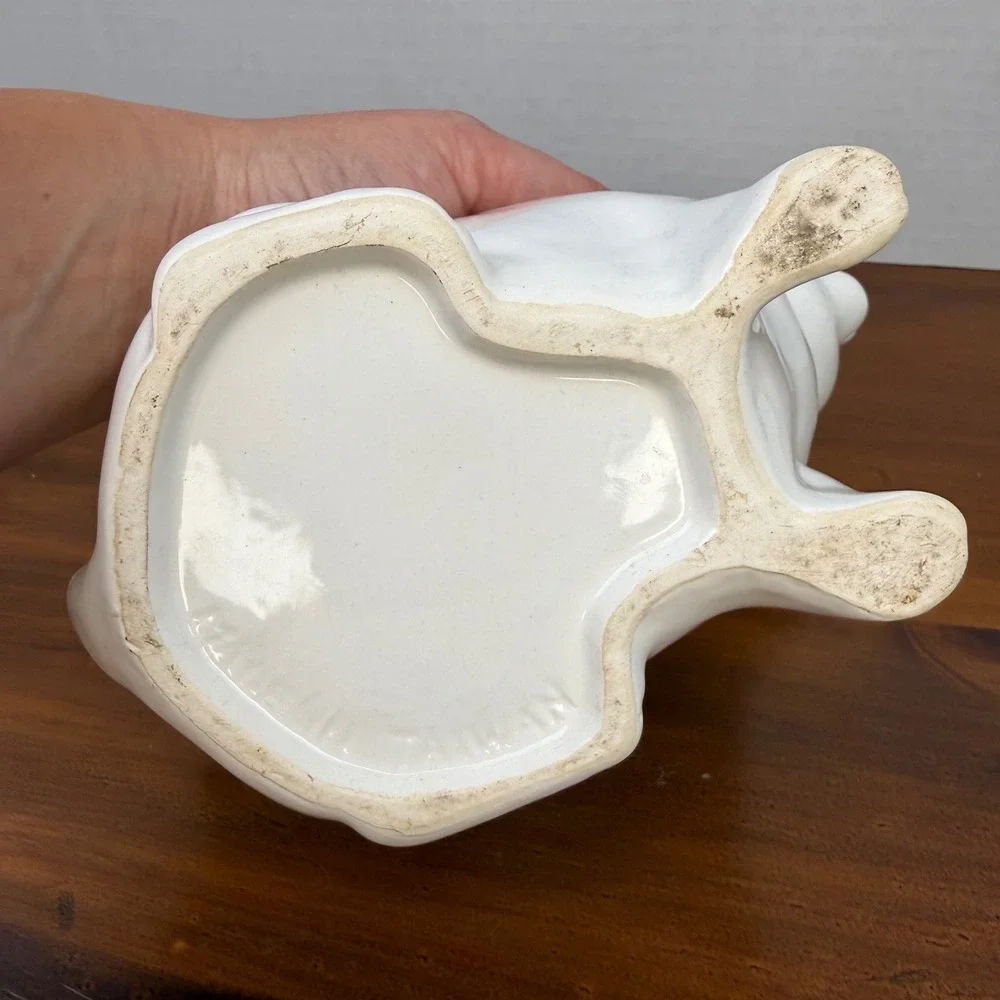 Vintage White Ceramic Pig Creamer Pitcher Sitting Figural Farmhouse Taiwan